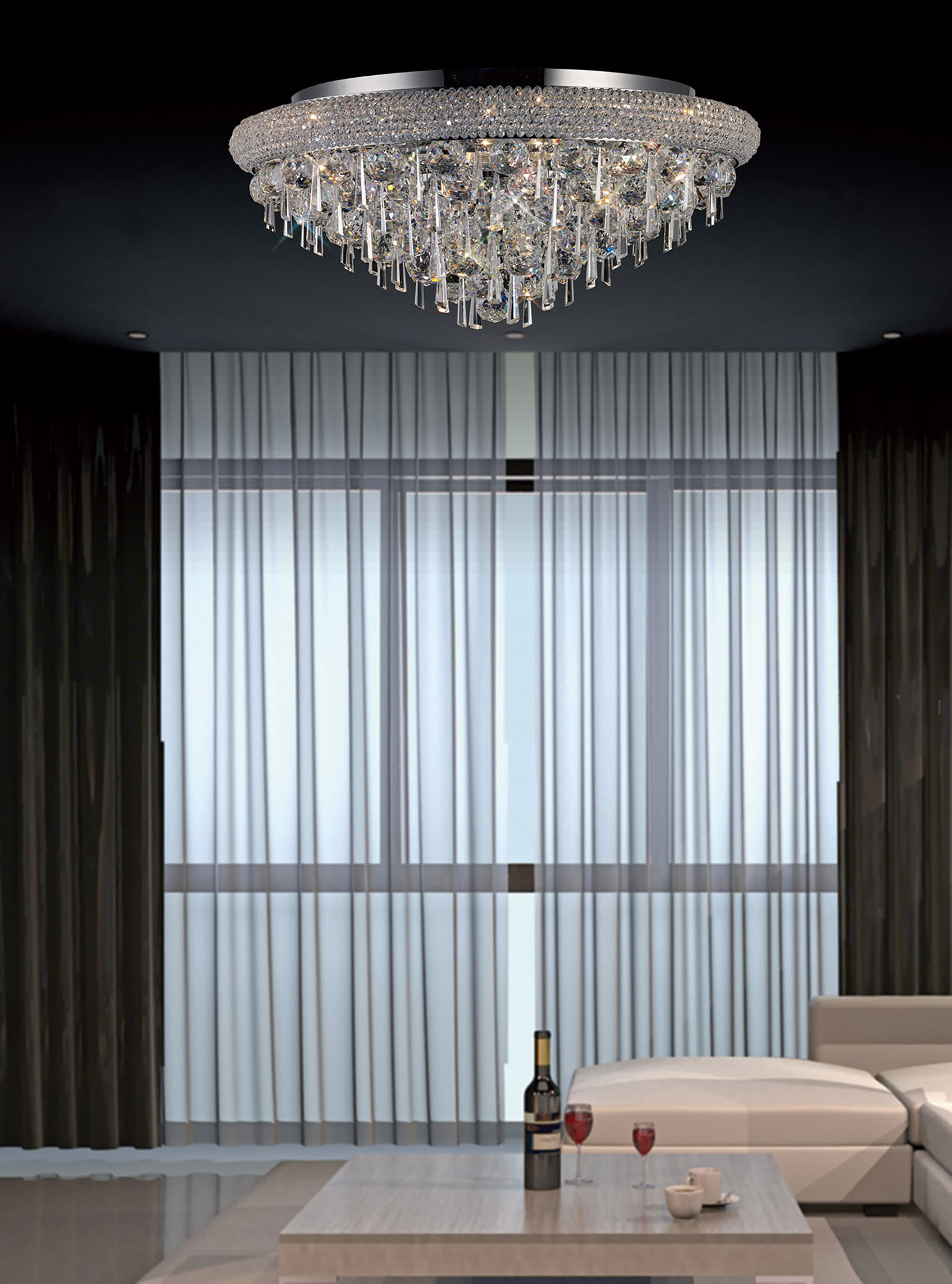 Alexandra Polished Chrome Crystal Ceiling Lights Diyas Flush Crystal Fittings